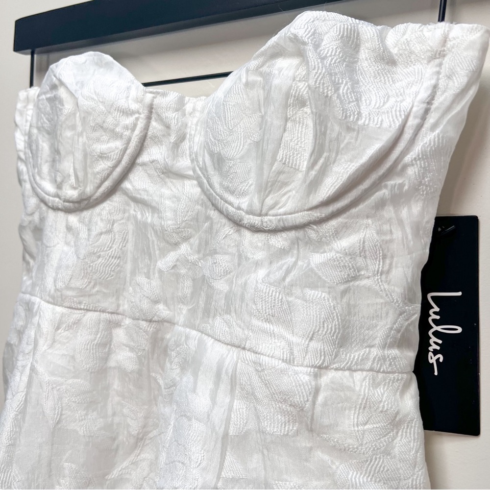 Lulus From this Day White Floral Jacquard Strapless Midi Dress Size Small - Picture 4 of 13